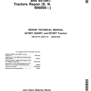 John Deere 9470RT, 9520RT, 9570RT Tractors Repair Manual (906000-916999)