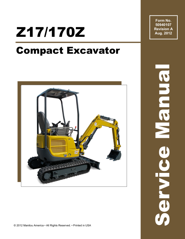 Gehl Z17, Mustang 170Z Compact Excavator Repair Service Manual