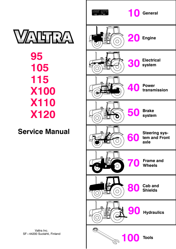 Valtra 95, 105, 115, X100, X110, X120 Tractors Repair Manual