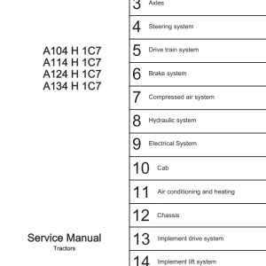 Valtra A104 H1 C7, A114 H1 C7, A124 H1 C7, A134 H1 C7 Tractors Repair Manual