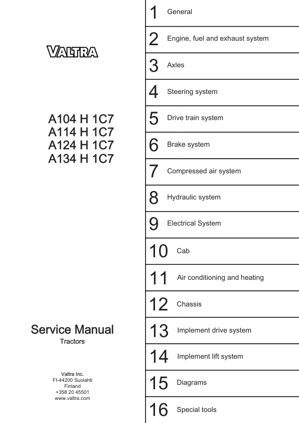 Valtra A104 H1 C7, A114 H1 C7, A124 H1 C7, A134 H1 C7 Tractors Repair Manual