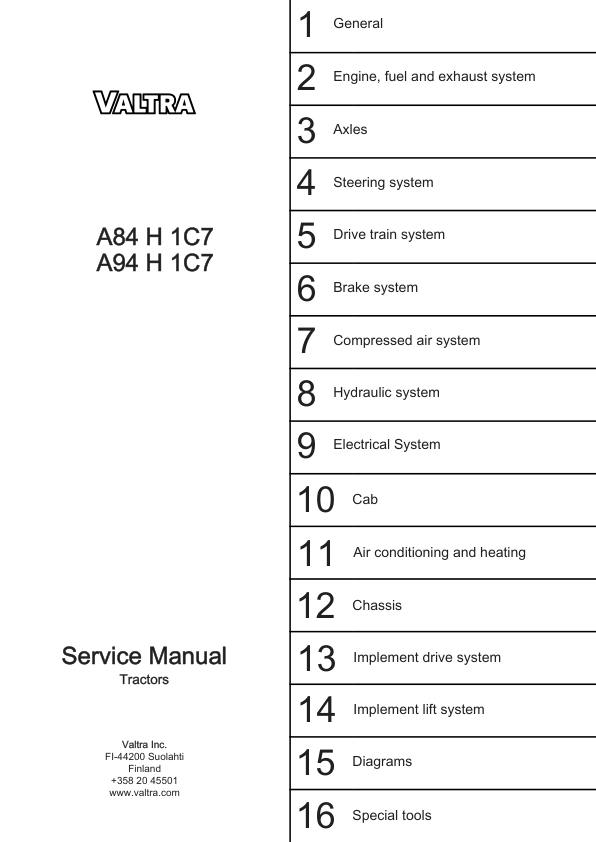 Valtra A84 H 1C7, A94 H 1C7 Tractors Service Repair Manual