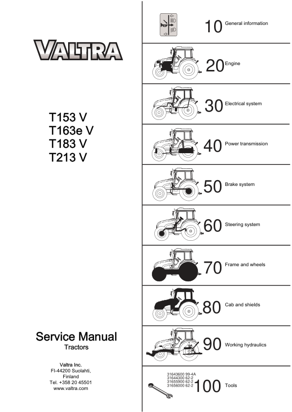 Valtra T153V, T163eV, T183V, T213V Tractors Repair Manual