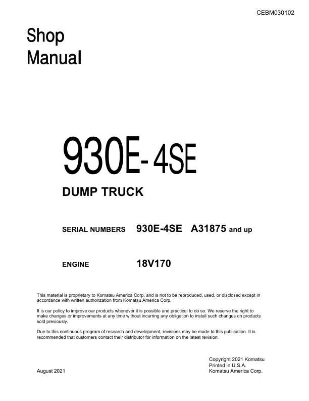 Komatsu 930E-4SE Dump Truck Service Repair Manual