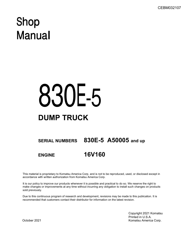 Komatsu 830E-5 Dump Truck Service Repair Manual