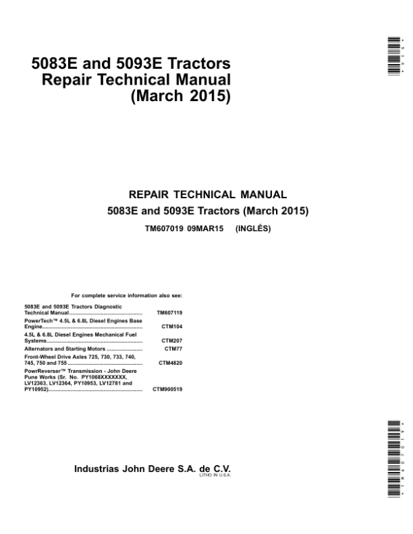 John Deere 5083E, 5093E Tractors Service Repair Manual (Turkey only)