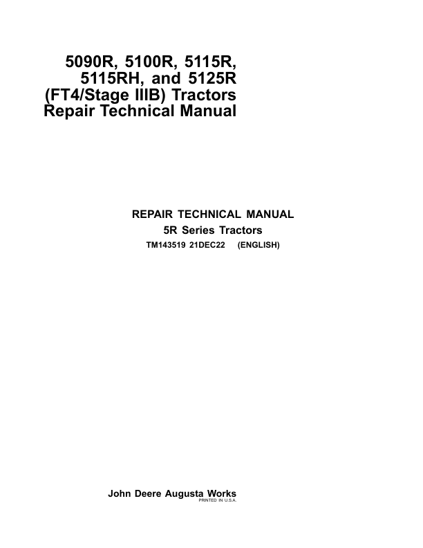 John Deere 5090R, 5100R, 5115R, 5115RH, 5125R (FT4 & Stage IIIB) Tractors Repair Manual_TM143519_1