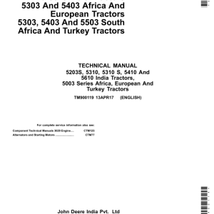 John Deere 5203S, 5310, 5310S, 5410, 5610 Tractors Tractors Repair Manual (India)