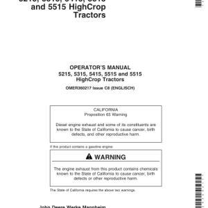 John Deere 5215, 5315, 5415, 5515, 5515 High Crop Tractors Repair Manual (Europe - TM4856)