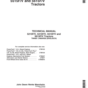 John Deere 5215F, 5215V, 5315F, 5315V, 5515F, 5515V, 5615F, 5615V Tractors Repair Manual
