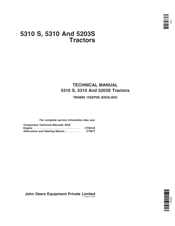 John Deere 5310, 5310S, 5203S Tractors Service Repair Manual (India – MY2005 – MY2013)_TM4898_1