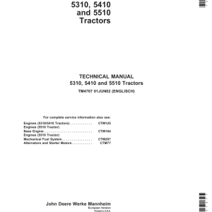 John Deere 5310, 5410, 5510 Tractors Service Repair Manual (Europe - TM4767)