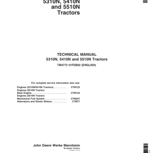 John Deere 5310N, 5410N, 5510N Tractors Service Repair Manual (Europe)