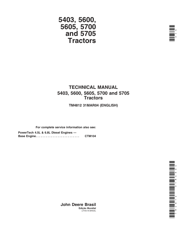 John Deere 5403, 5600, 5603, 5605, 5700, 5705 Tractors Repair Manual (South America)