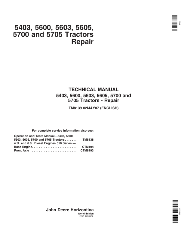 John Deere 5403, 5600, 5603, 5605, 5700, 5705 Tractors Repair Manual (South America)_TM8139_1