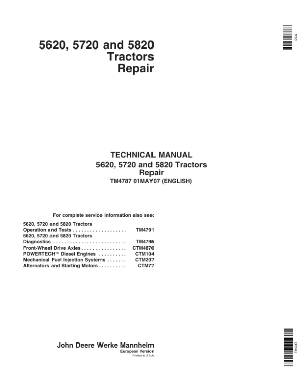 John Deere 5620, 5720, 5820 Tractors Service Repair Manual