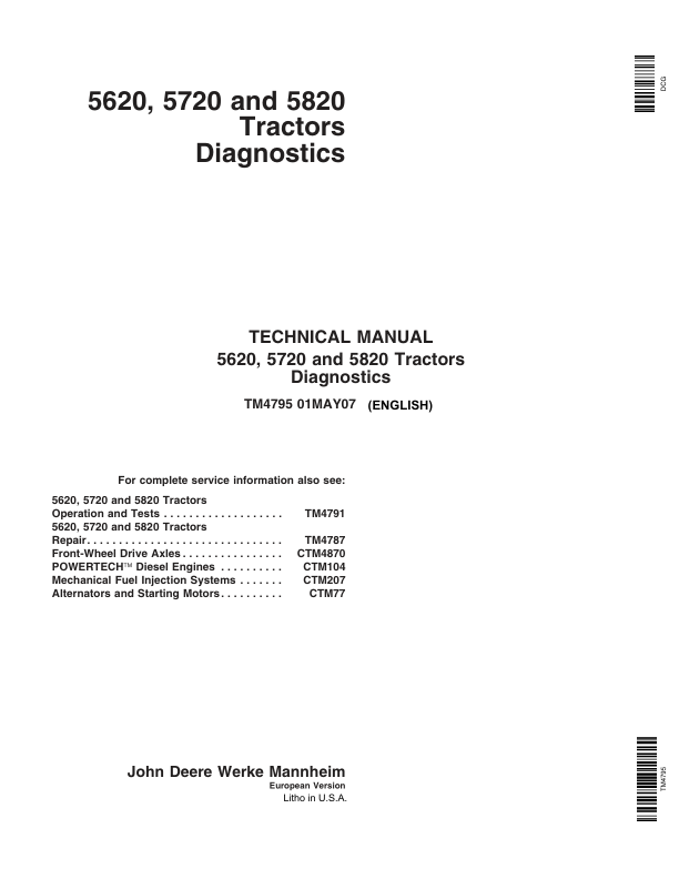 John Deere 5620, 5720, 5820 Tractors Service Repair Manual_TM4795_1