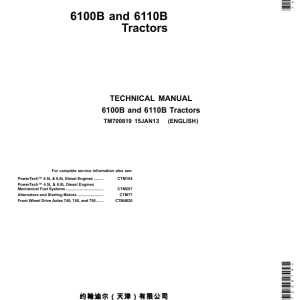 John Deere 6100B, 6110B Tractors Service Repair Manual (TM700819)