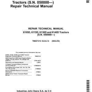 John Deere 6105D, 6115D, 6130D, 6140D Tractors Repair Manual