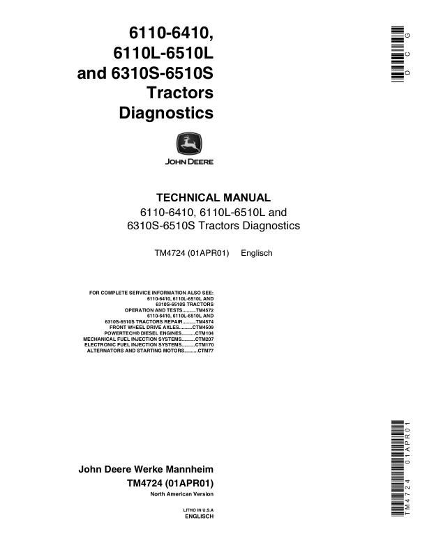 John Deere 6110, 6210, 6310, 6410 Tractors Service Repair Manual_TM4724_1