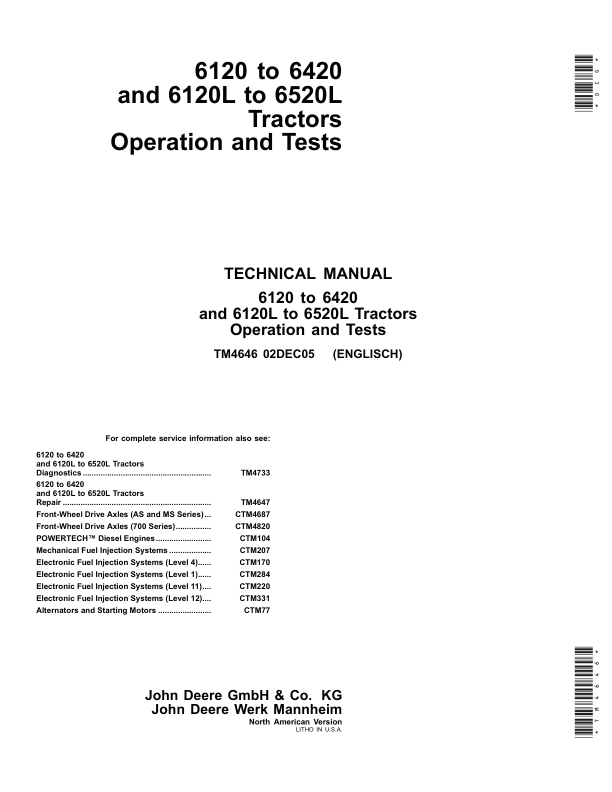 John Deere 6120, 6220, 6320, 6420 Tractors Repair Manual (North America – S.N 100001 – 398790)_TM4646_1