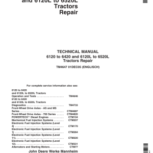 John Deere 6120, 6220, 6320, 6420 Tractors Repair Manual (North America - S.N 100001 - 398790)