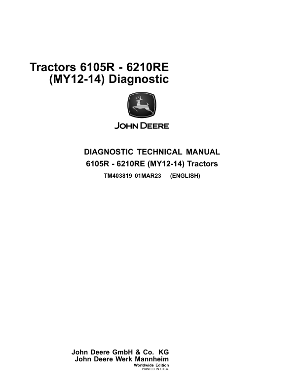 John Deere 6140R, 6150R, 6150RH, 6170R, 6190R, 6210R Tractors Service Repair Manual_TM403819_1
