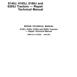 John Deere 6145J, 6165J, 6180J, 6205J Tractors Service Repair Manual (MY2014)
