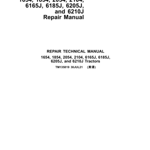 John Deere 6165J, 6185J, 6205J, 6210J Tractors Service Repair Manual (MY2015)