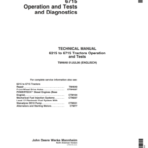 John Deere 6215, 6415, 6615, 6715 Tractors Service Repair Manual (North America _ TM4648 & TM4649)