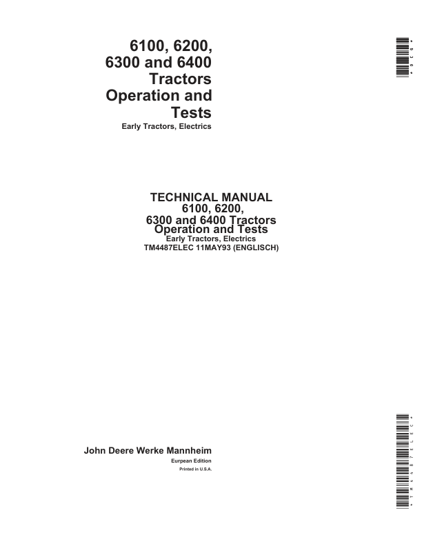 John Deere 6800, 6900, SE610 Tractors Service Repair Manual (TM4487 & TM4516)_TM4487ELEC_1