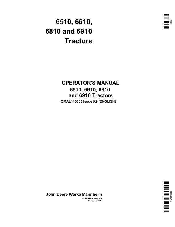 John Deere 6810, 6910, 6910S Tractors Service Repair Manual (TM4566)_OMAL116300_1