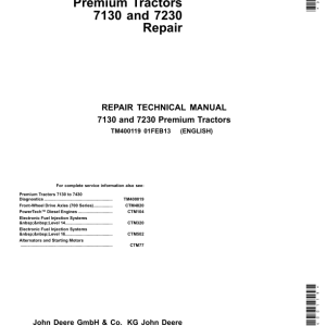 John Deere 7130 Premium, 7230 Premium Tractors Service Repair Manual