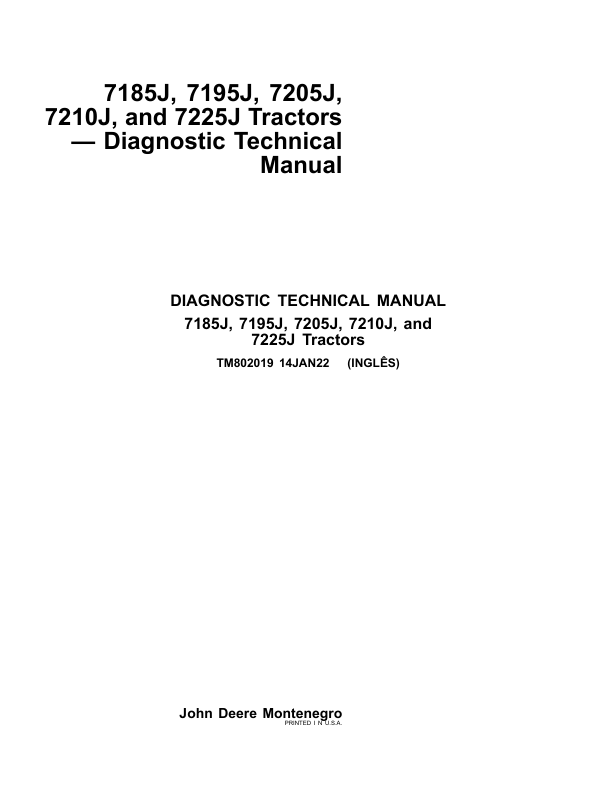 John Deere 7185J, 7195J, 7205J, 7210J, 7225J Tractors Service Repair Manual (TM802019 & TM802119)_TM802019_1