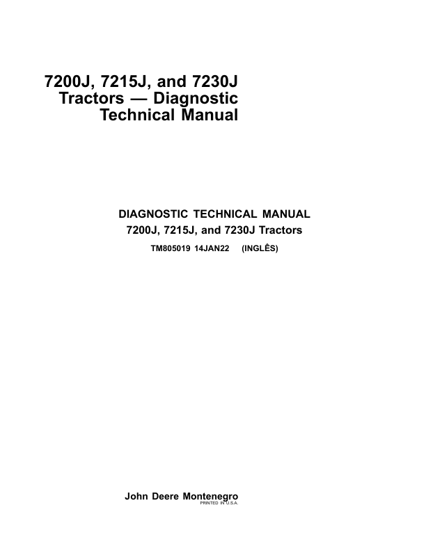 John Deere 7200J, 7215J, 7230J Tractors Service Repair Manual (TM805019 & TM805119)_TM805019_1