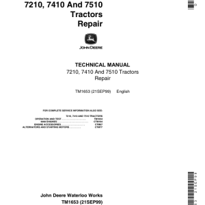 John Deere 7210, 7410, 7510 Tractors Service Repair Manual (TM1653 & TM1654)