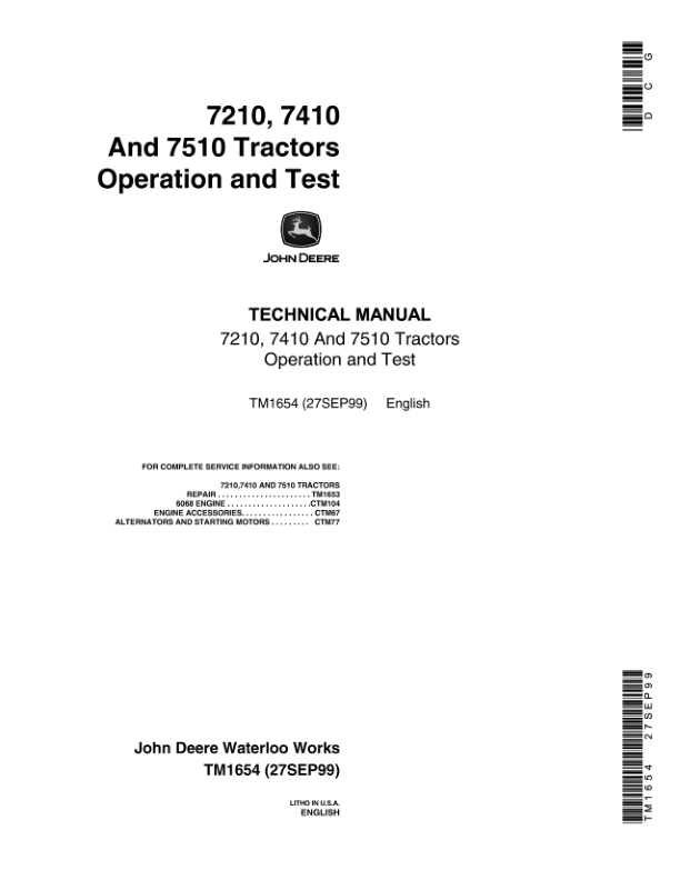 John Deere 7210, 7410, 7510 Tractors Service Repair Manual (TM1653 & TM1654)_TM1654_1