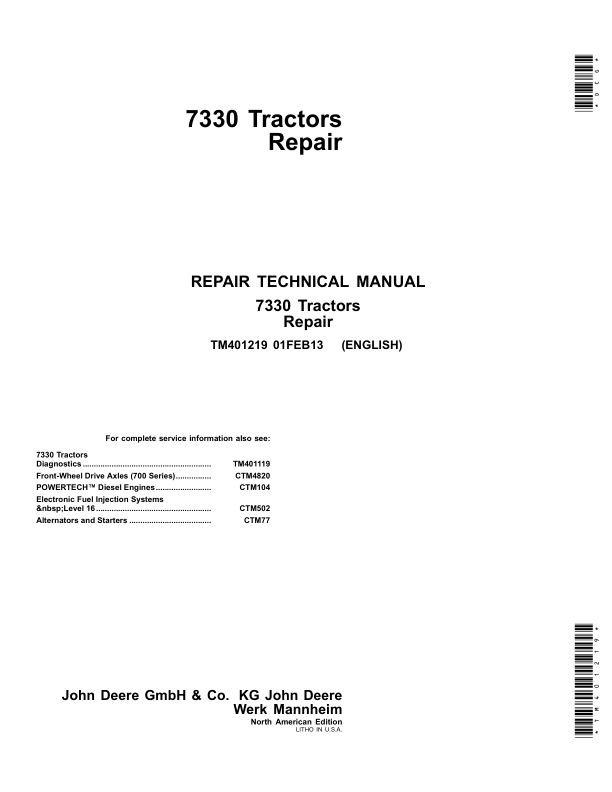 John Deere 7330 Tractor Service Repair Manual (TM401119 & TM401219)