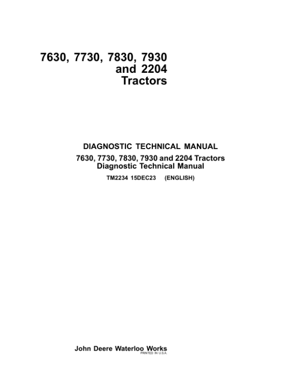 John Deere 7630, 7730, 7830, 7930, 2204 Tractors Service Repair Manual (TM2234 & TM2266)