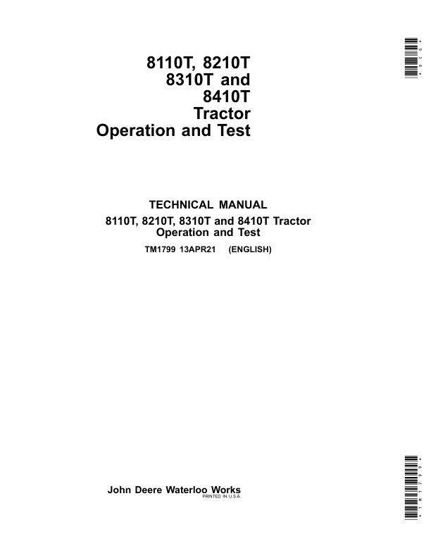 John Deere 8110T, 8210T, 8310T, 8410T Tractors Service Repair Manual (TM1798 & TM1799)_TM1799_1