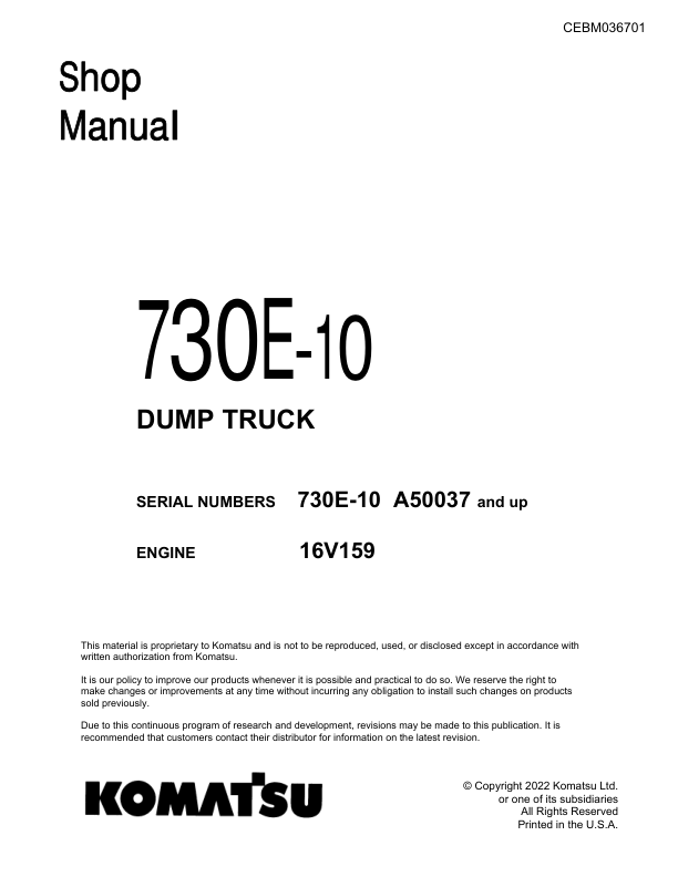 Komatsu 730E-10 Dump Truck Service Repair Manual