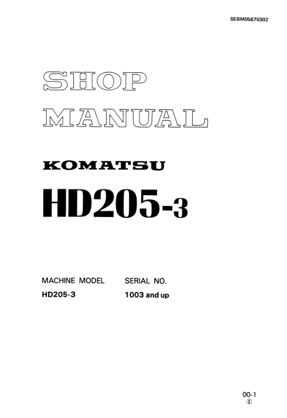 Komatsu HD205-3 Dump Truck Service Repair Manual