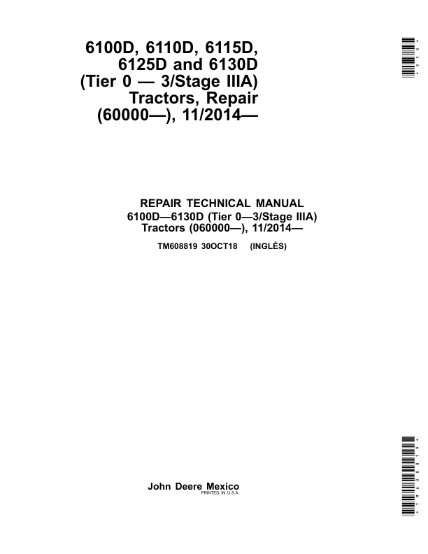 John Deere 6100D, 6110D, 6115D, 6125D, 6130D, 6140D Tractors Repair Manual