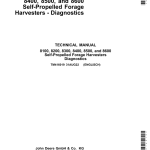 John Deere 8100, 8200, 8300, 8400, 8500, 8600 Self-Propelled Forage Harvesters Repair Manual