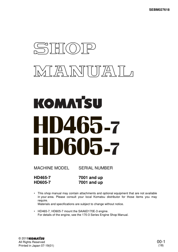 Komatsu HD465-7, HD605-7 Dump Truck Service Repair Manual