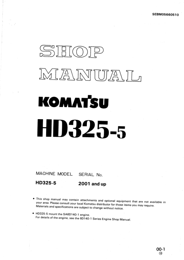 Komatsu HD325-5 Dump Truck Service Repair Manual