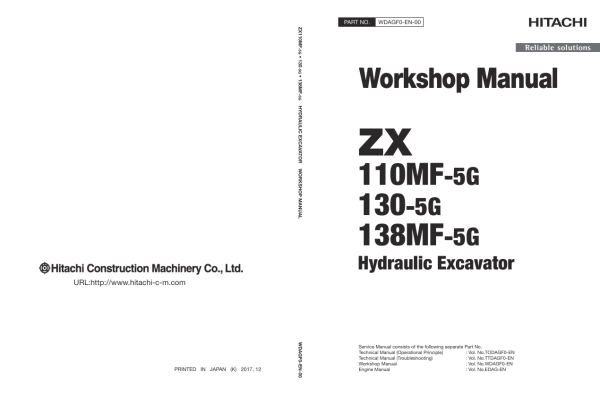 Hitachi ZX110MF-5G, ZX130-5G, ZX138MF-5G Excavator Service Repair Manual