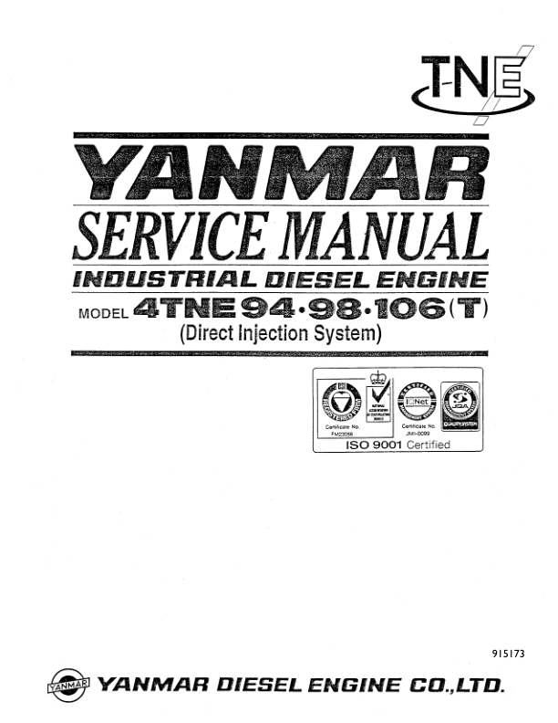 Yanmar 4TNE94, 4TNE98, 4TNE106, 4TNE106T Engine Service Repair Manual