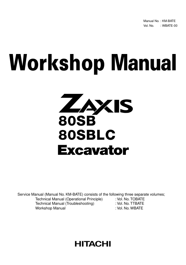Hitachi ZX80SB, ZX80SBLC Excavator Service Repair Manual