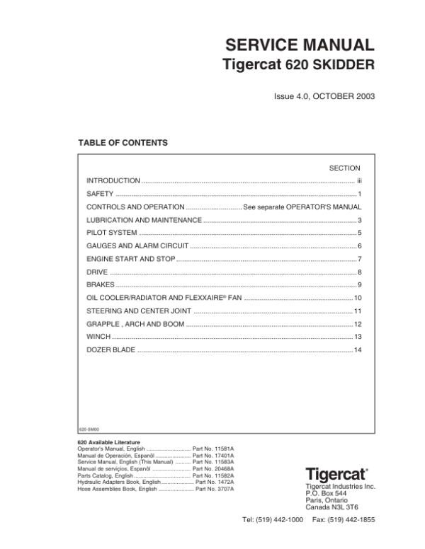 Tigercat 620 Skidder Repair Service Manual (6200111 - 6200499)